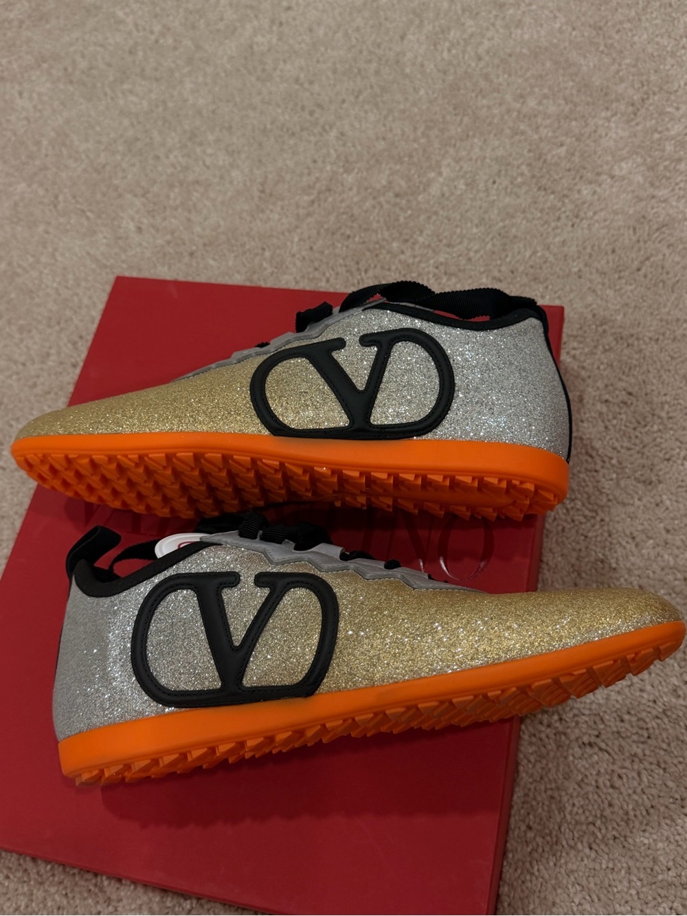 Valentino Garavani Glitter Sneaker in Silver, Gold & Orange